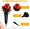 Artificial Cemetery & Memorial Flowers with Grave Vase – Red Silk Rose Gravesite Bouquet, Spring Memorial Day Headstone Decoration with Spiked Vase (6 Sets, 84 Flower Heads)